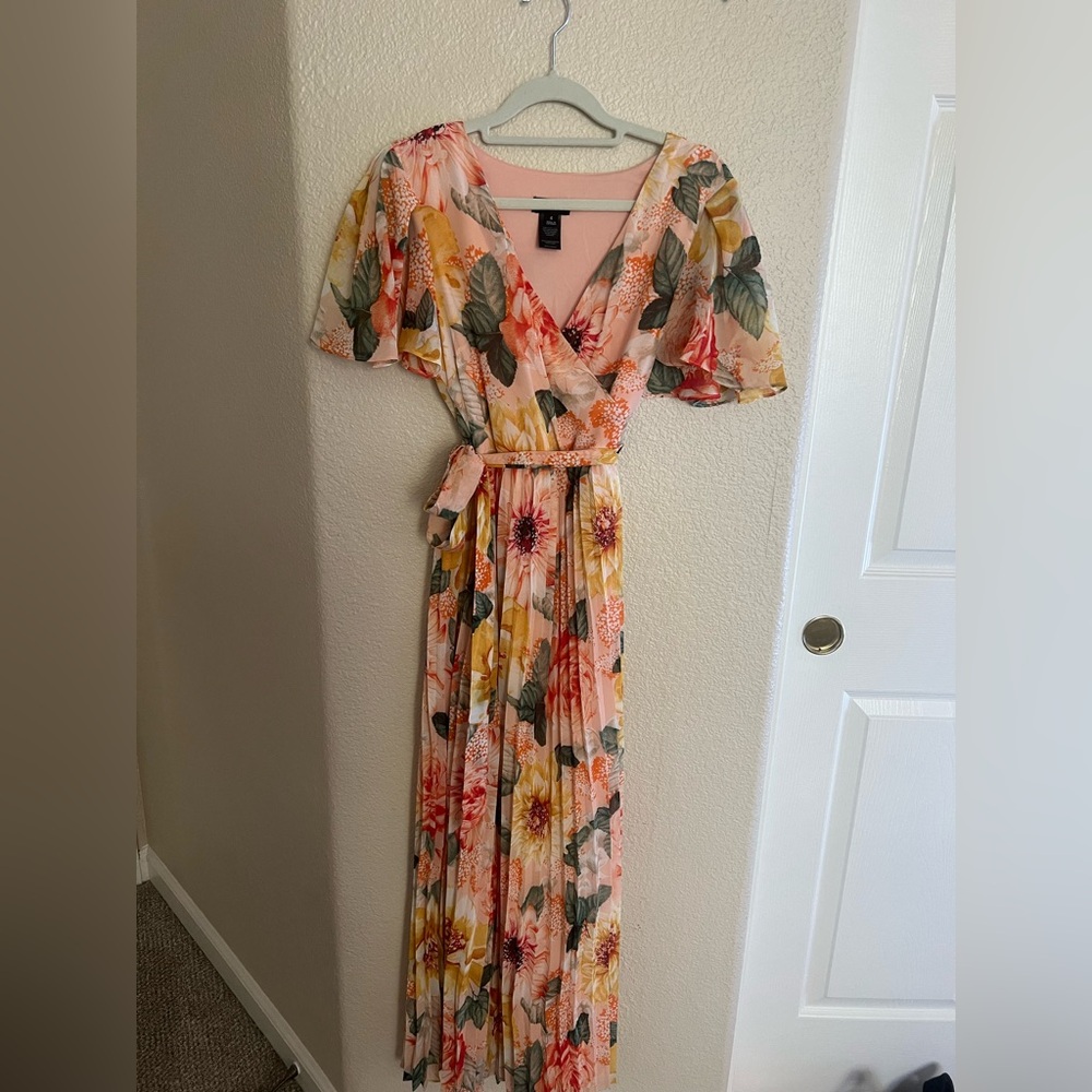 Kate and Laurel Pink Ruffled Tie Front Maxi Dress